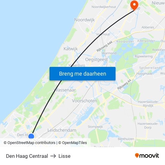 Den Haag Centraal to Lisse map