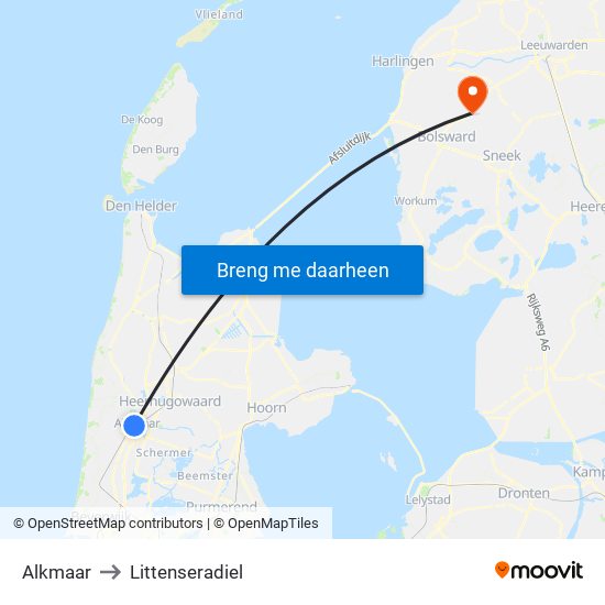 Alkmaar to Littenseradiel map