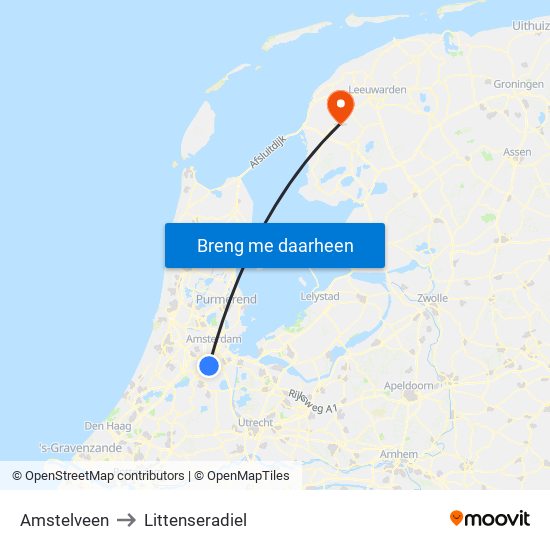 Amstelveen to Littenseradiel map