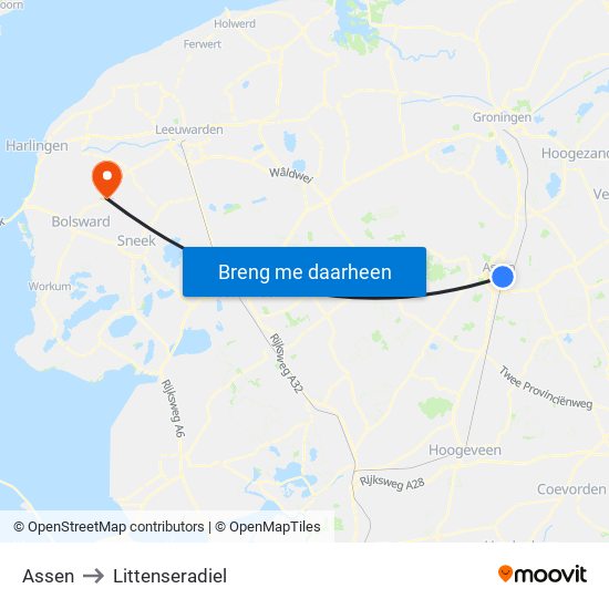 Assen to Littenseradiel map