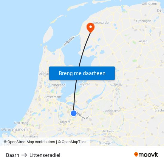 Baarn to Littenseradiel map
