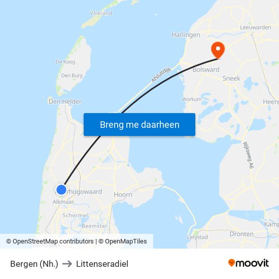 Bergen (Nh.) to Littenseradiel map