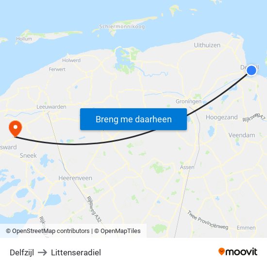 Delfzijl to Littenseradiel map