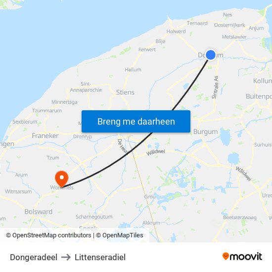 Dongeradeel to Littenseradiel map