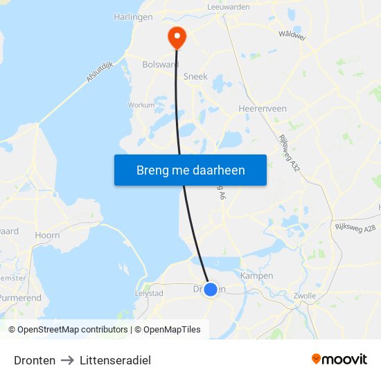 Dronten to Littenseradiel map