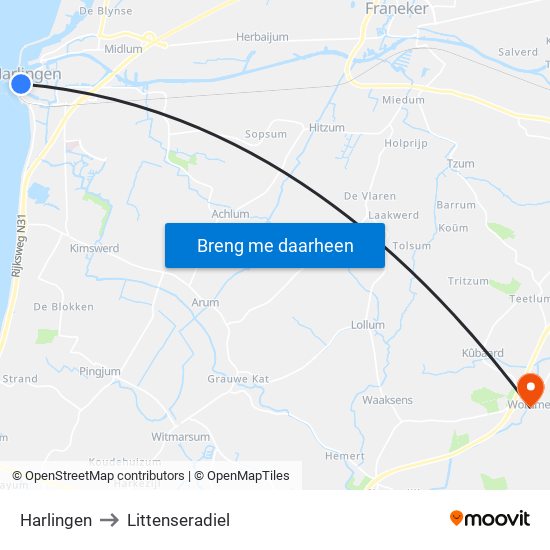 Harlingen to Littenseradiel map