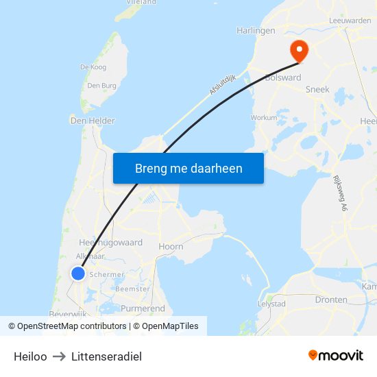 Heiloo to Littenseradiel map