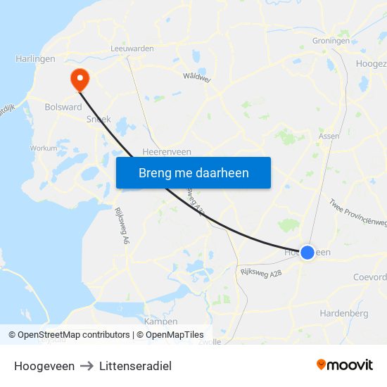 Hoogeveen to Littenseradiel map