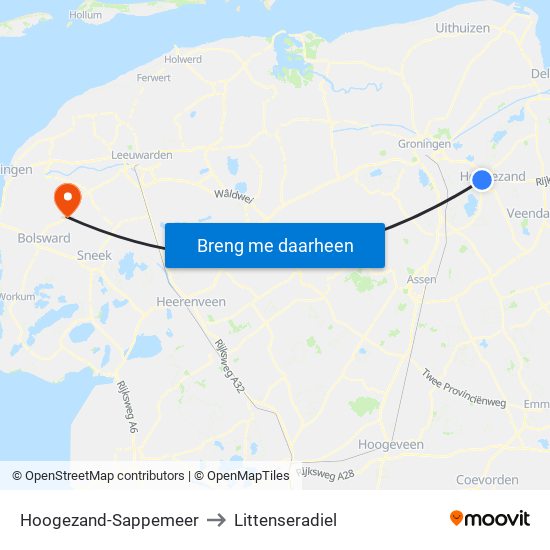 Hoogezand-Sappemeer to Littenseradiel map