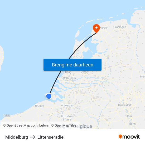 Middelburg to Littenseradiel map