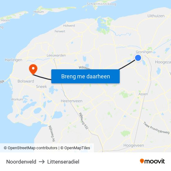 Noordenveld to Littenseradiel map