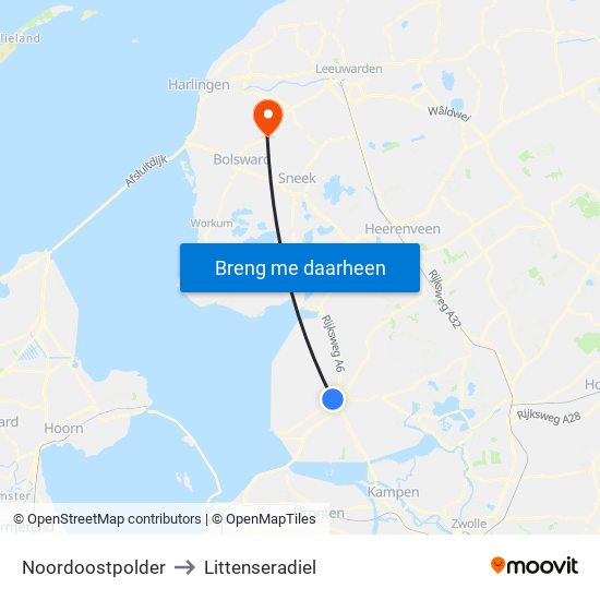 Noordoostpolder to Littenseradiel map