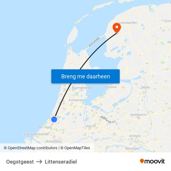 Oegstgeest to Littenseradiel map