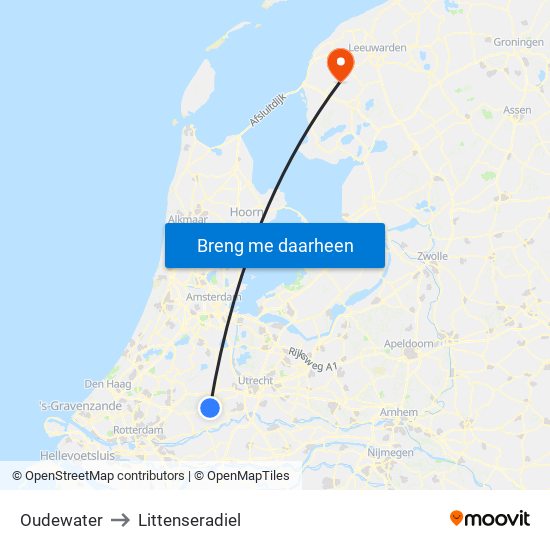 Oudewater to Littenseradiel map