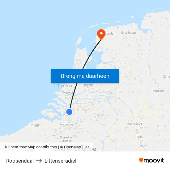 Roosendaal to Littenseradiel map