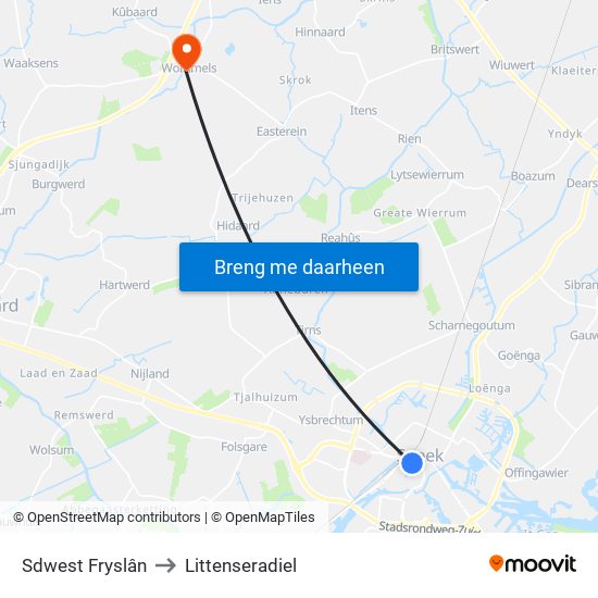 Sdwest Fryslân to Littenseradiel map
