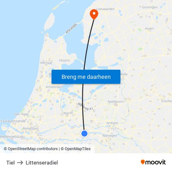 Tiel to Littenseradiel map