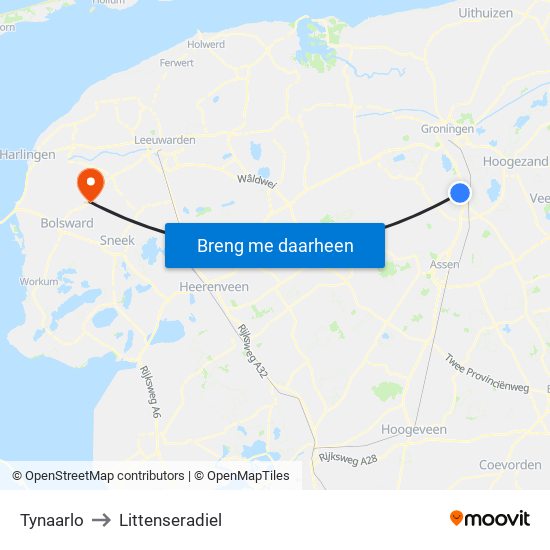 Tynaarlo to Littenseradiel map