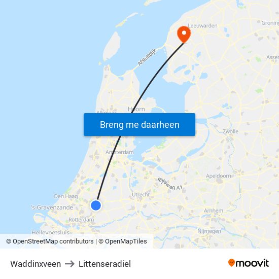 Waddinxveen to Littenseradiel map