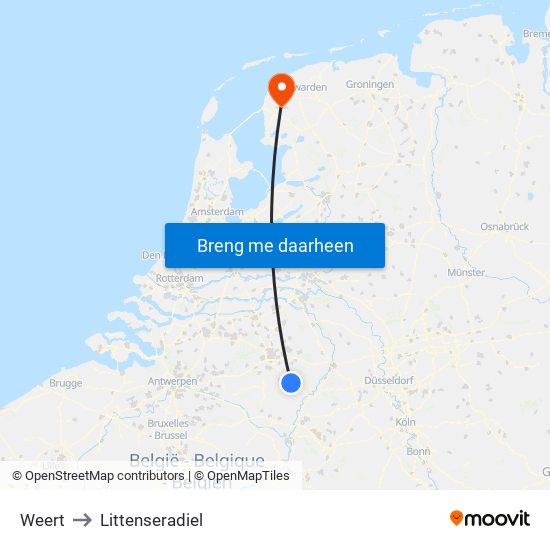 Weert to Littenseradiel map