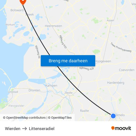 Wierden to Littenseradiel map