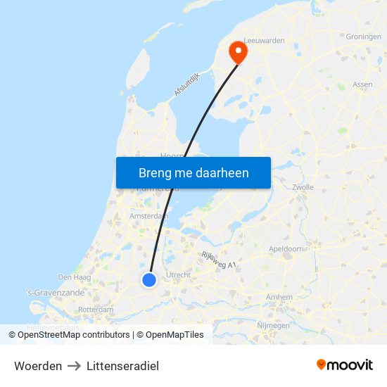 Woerden to Littenseradiel map