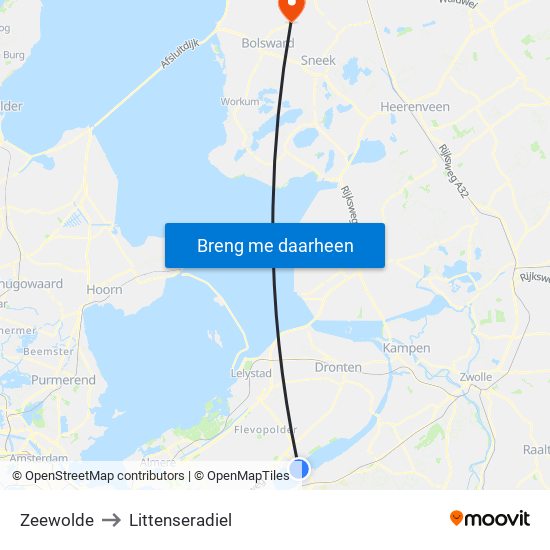 Zeewolde to Littenseradiel map