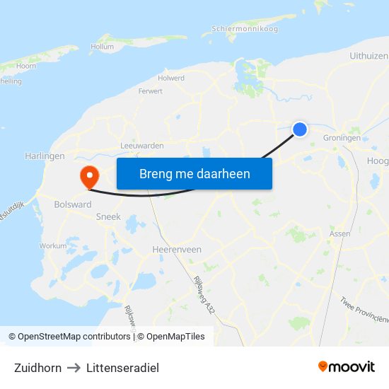 Zuidhorn to Littenseradiel map