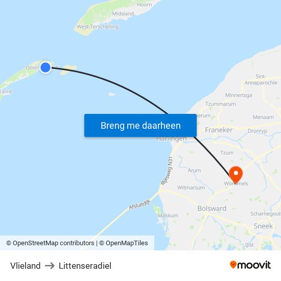 Vlieland to Littenseradiel map
