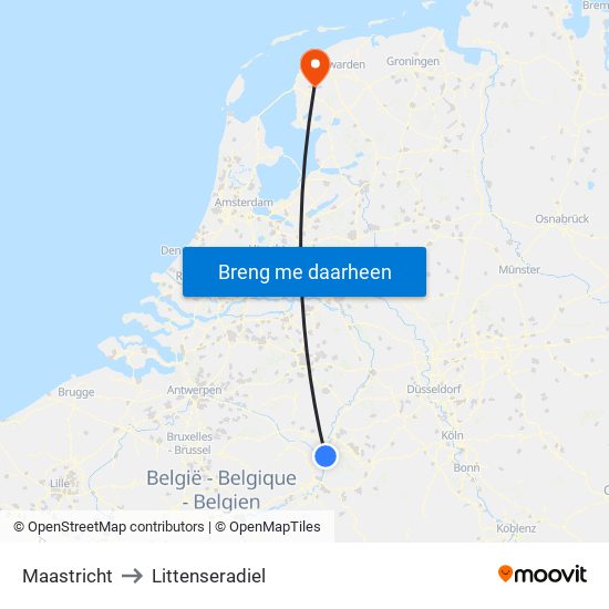 Maastricht to Littenseradiel map