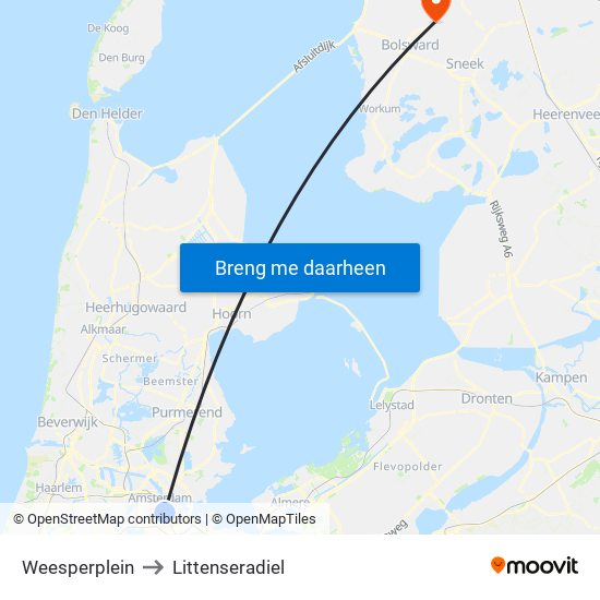 Weesperplein to Littenseradiel map