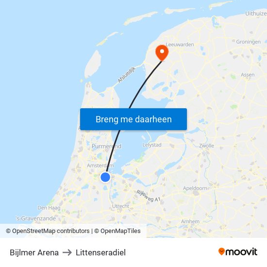 Bijlmer Arena to Littenseradiel map