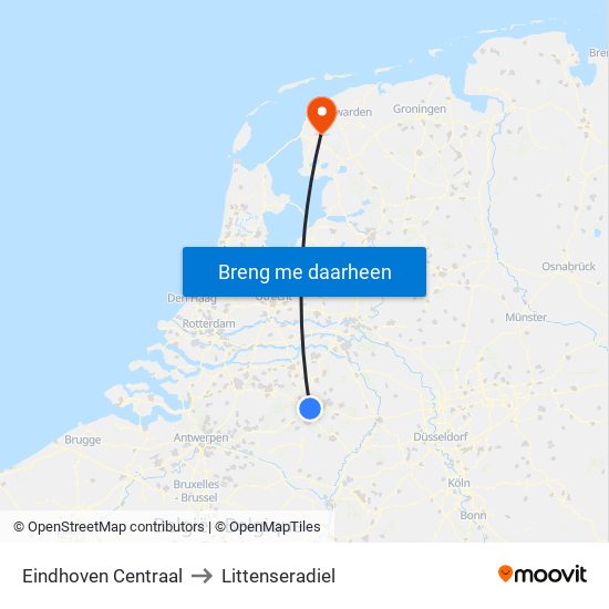 Eindhoven Centraal to Littenseradiel map