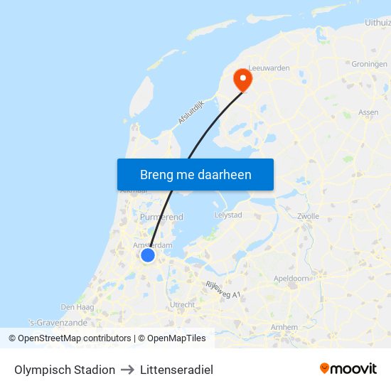 Olympisch Stadion to Littenseradiel map