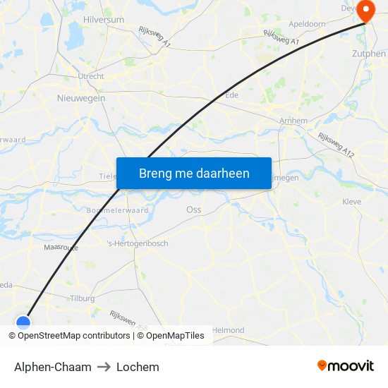 Alphen-Chaam to Lochem map