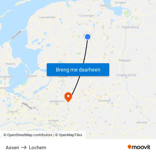 Assen to Lochem map