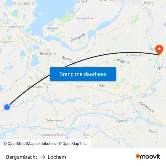 Bergambacht to Lochem map