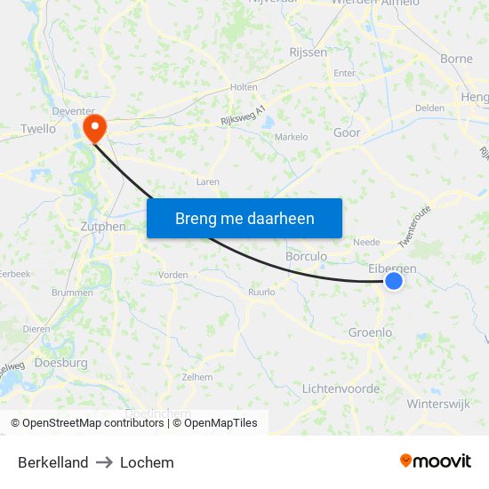 Berkelland to Lochem map