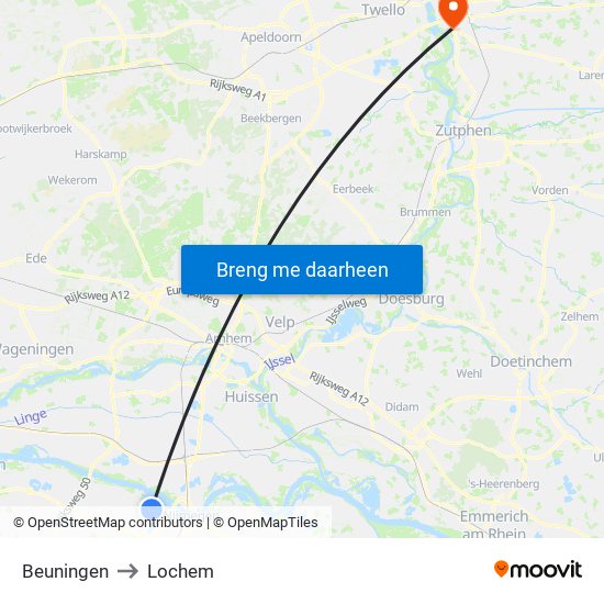 Beuningen to Lochem map