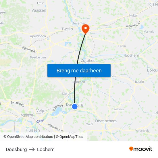 Doesburg to Lochem map