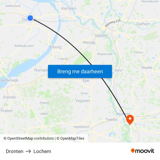 Dronten to Lochem map