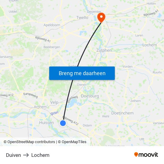 Duiven to Lochem map