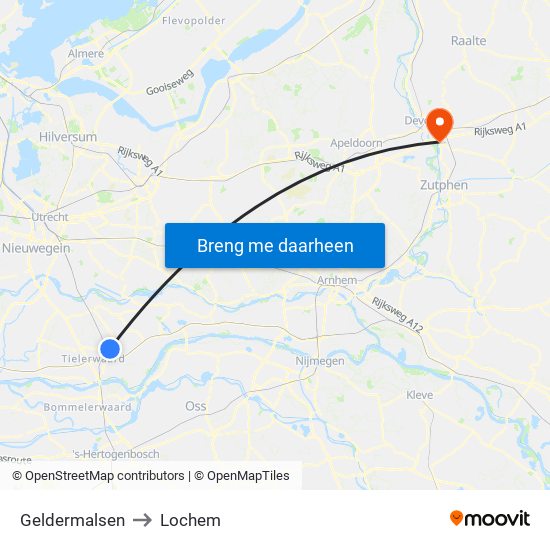 Geldermalsen to Lochem map