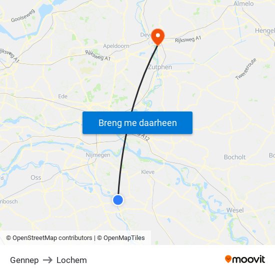 Gennep to Lochem map