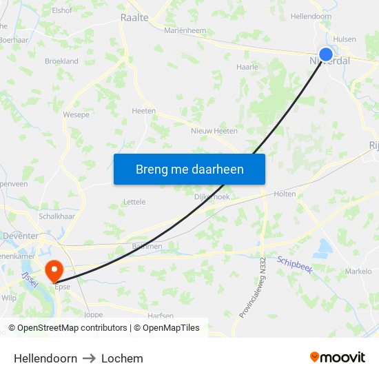 Hellendoorn to Lochem map