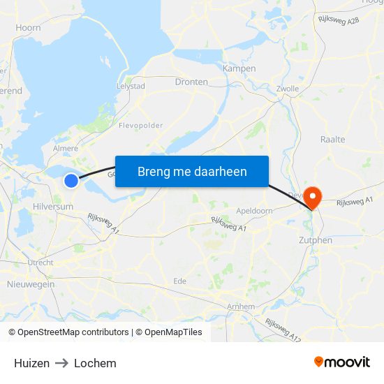 Huizen to Lochem map