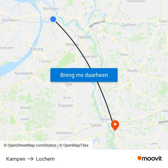 Kampen to Lochem map