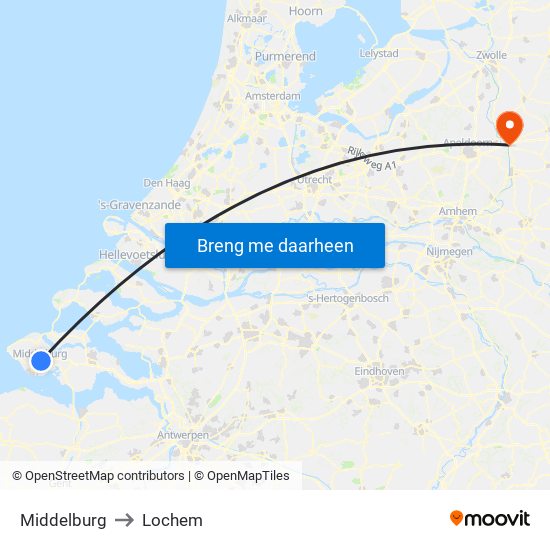 Middelburg to Lochem map