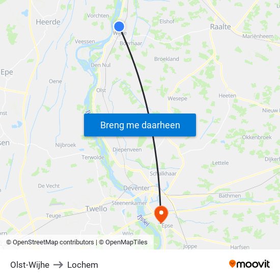 Olst-Wijhe to Lochem map