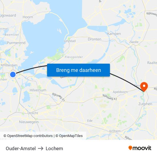 Ouder-Amstel to Lochem map